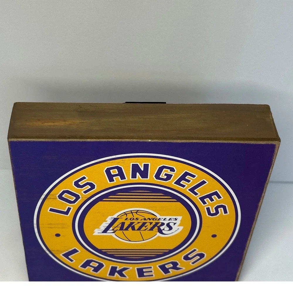 Los Angeles Lakers NBA Wooden Block Sign Purple Gold Distressed Wall Decor 6x6